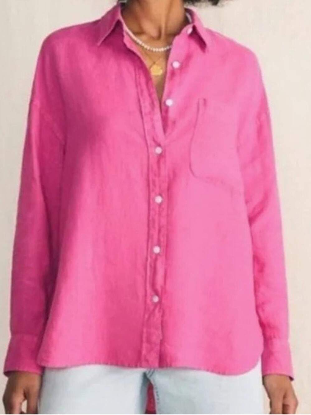 Faherty NWT Summer Sands Linen Relaxed Button Down Shirt medium Pink French Rose